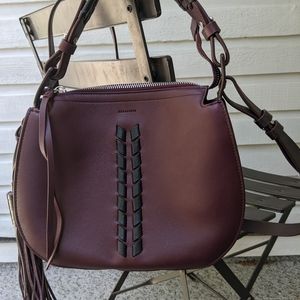 All Saints burgundy leather saddle bag